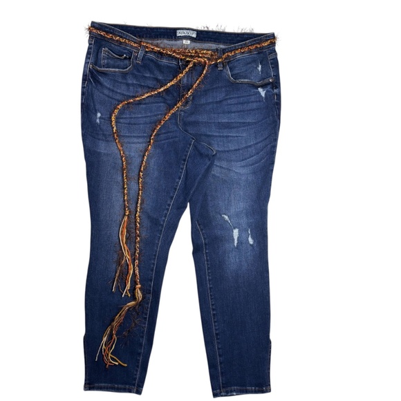 Ava & Viv Jeans Hand Painted Mod Retro Flower Yellow Orange 70s Boho Plus 20W - Picture 2 of 12